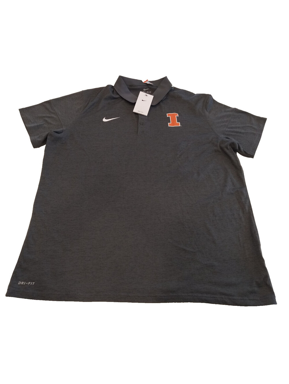 Nike Dri-FIT Illinois Fighting Illini Polo Shirt Mens XXL Grey Orange Block NWT
